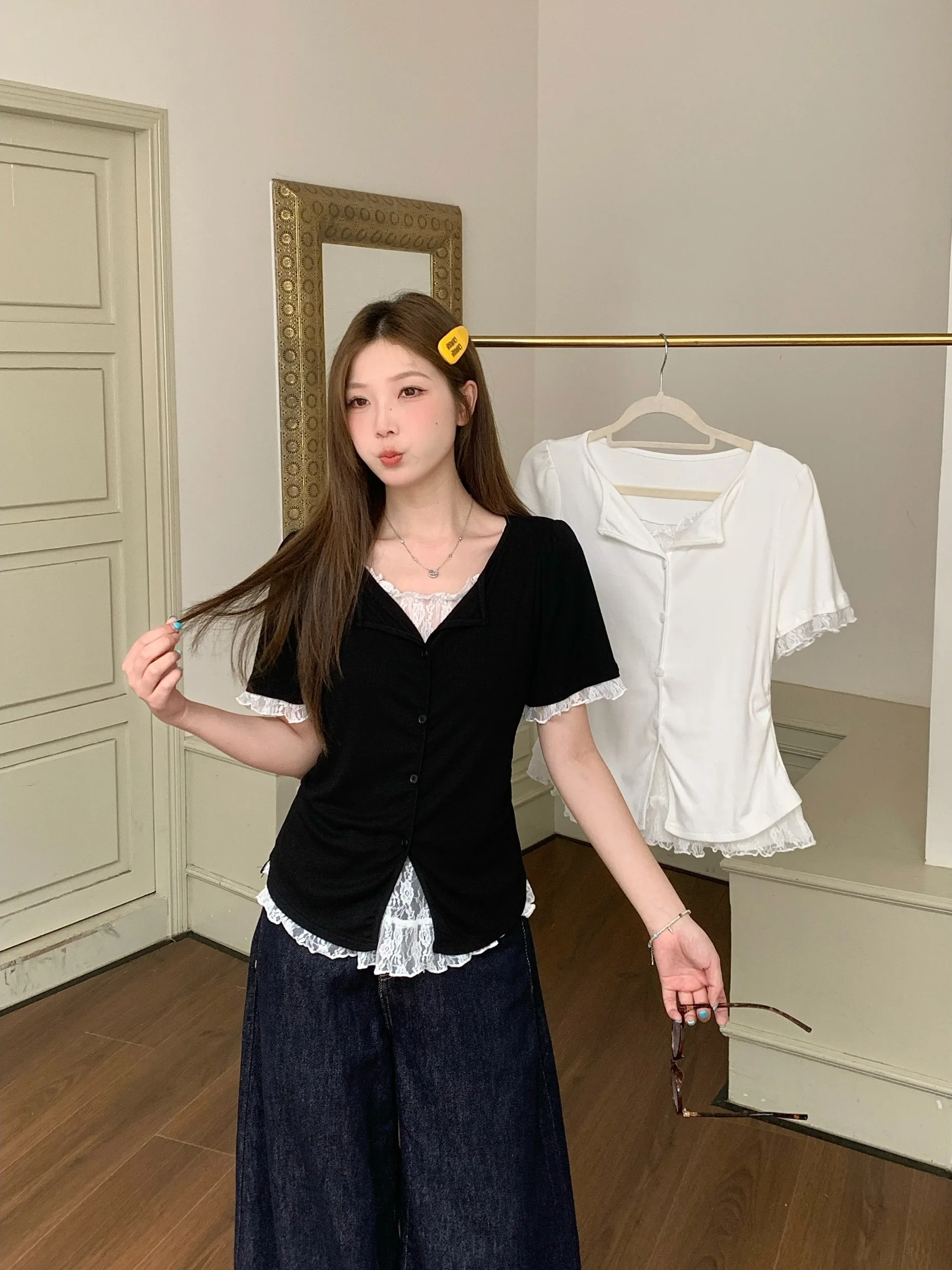Slimming Short Sleeve T-Shirt Lace Paneling Fashionable Design Large Size Women's Summer Top Korean Style Breathable Skin-Fri...
Slimming Short Sleeve T-Shirt Lace Paneling Fashionable Design Large Size Women's Summer Top Korean Style Breathable Skin-Fri...