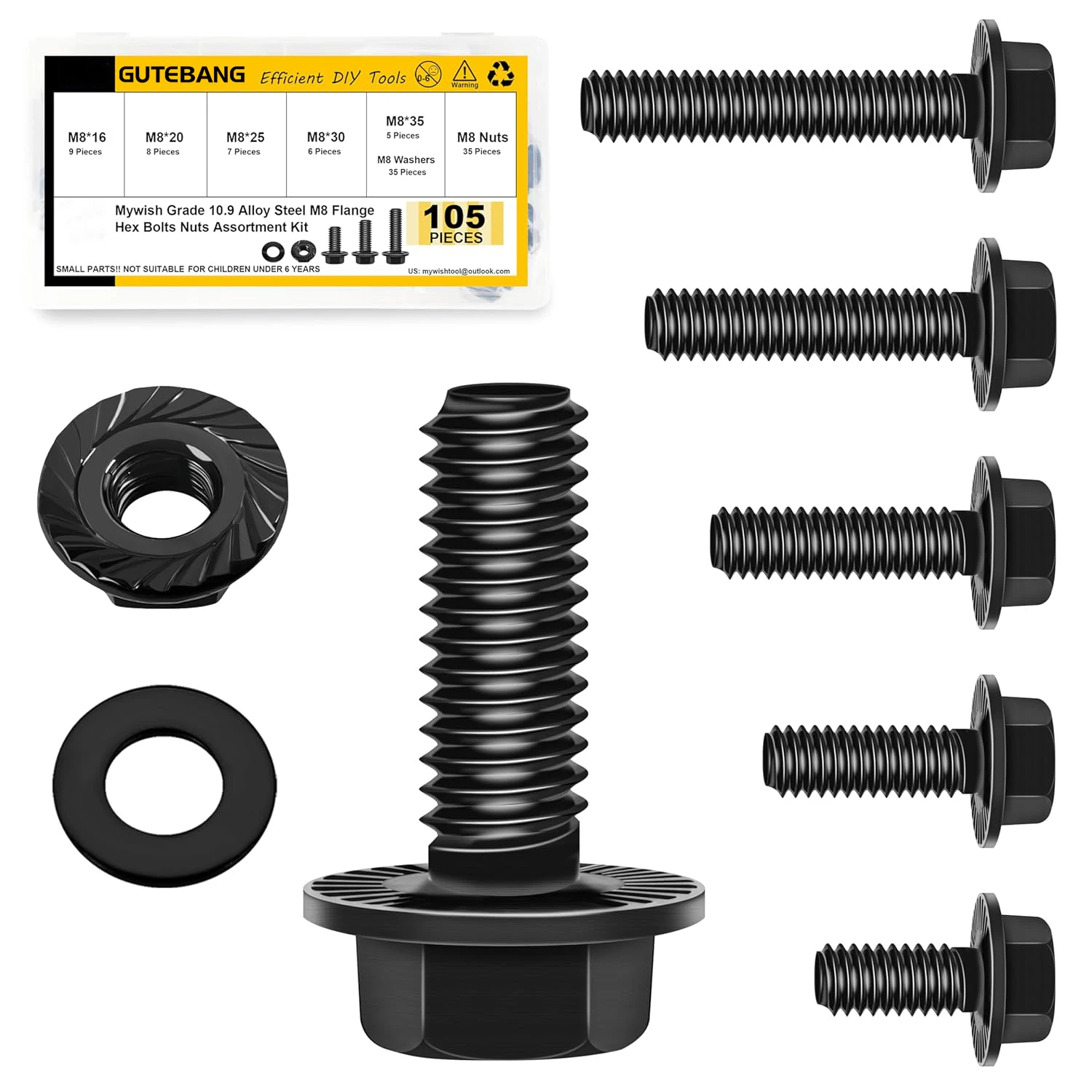105Pcs M8 x 16-35mm Flanged Hex Head Bolts, M8 Flange Hexagon Screws Serrated Flange Nuts and Bolts Assortment Kit
105Pcs M8 x 16-35mm Flanged Hex Head Bolts, M8 Flange Hexagon Screws Serrated Flange Nuts and Bolts Assortment Kit