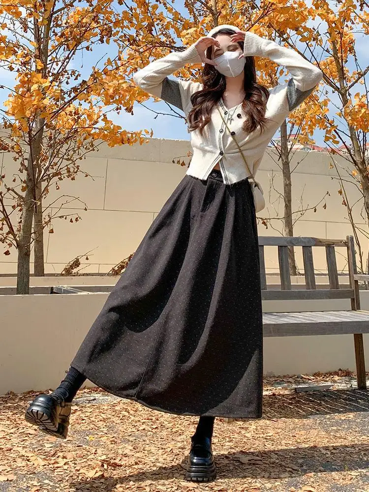 French Vintage Women Polka Dot Elegant High Waist Party Long Skirts 2024 Autumn Winter Woolen A-line Pleated Half Skirt Fashion
French Vintage Women Polka Dot Elegant High Waist Party Long Skirts 2024 Autumn Winter Woolen A-line Pleated Half Skirt Fashion