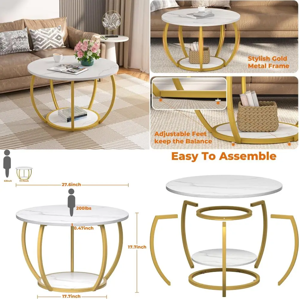 Modern Mini Coffee Table with 2-Tier Open Storage, 27.6 Inch Small Circle Design, Adjustable Feet for Stability
Modern Mini Coffee Table with 2-Tier Open Storage, 27.6 Inch Small Circle Design, Adjustable Feet for Stability