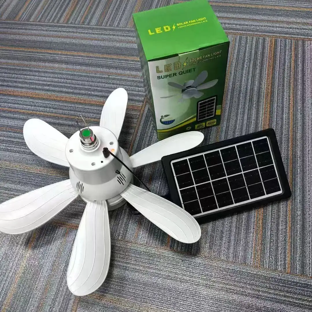 Solar Panel Charging Ceiling Fan Lights with 3 Color Lighting Portable for Outdoor Indoor Use Solar Powered Fan Bulb
Solar Panel Charging Ceiling Fan Lights with 3 Color Lighting Portable for Outdoor Indoor Use Solar Powered Fan Bulb