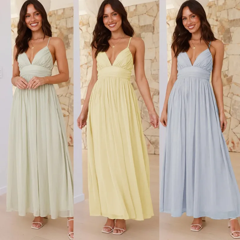 Dress Women's Summer Spaghetti Straps Backless Tie-Detail Fitted Waist Slim Fit Chiffon Long Skirt Comfortable Casual Versatile
Dress Women's Summer Spaghetti Straps Backless Tie-Detail Fitted Waist Slim Fit Chiffon Long Skirt Comfortable Casual Versatile