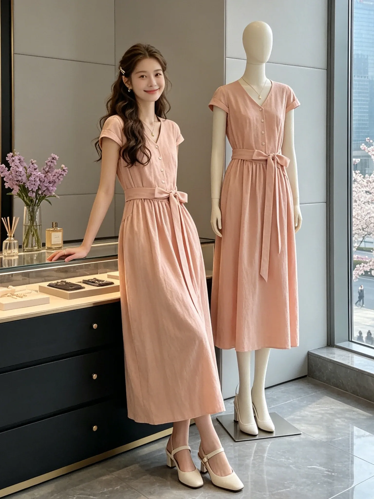 Elegant V-neck Short-sleeved Women's Dress 2026 New Style Waist-cinching Slimming Belted Long Dress Soft Korean Style
Elegant V-neck Short-sleeved Women's Dress 2026 New Style Waist-cinching Slimming Belted Long Dress Soft Korean Style