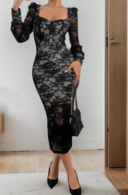 Women's Dress Summer New Fashionable Sexy Style Crocheted Lace Patchwork V-Neck High Waist Bubble Sleeve Wrapped Hip Dress
Women's Dress Summer New Fashionable Sexy Style Crocheted Lace Patchwork V-Neck High Waist Bubble Sleeve Wrapped Hip Dress