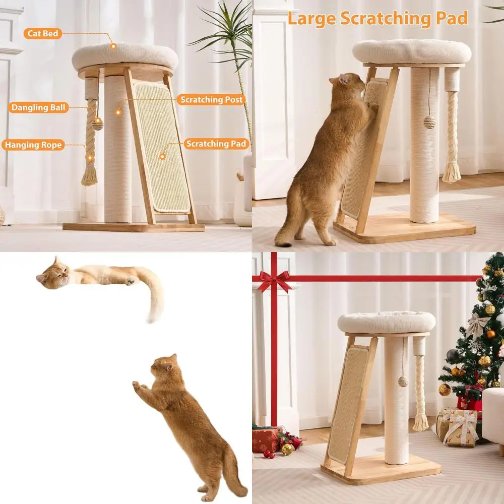 Compact Corner Cat Tower with Solid Wood, Scratching Post, Bed, Dangling Ball, and Interactive Rope
Compact Corner Cat Tower with Solid Wood, Scratching Post, Bed, Dangling Ball, and Interactive Rope