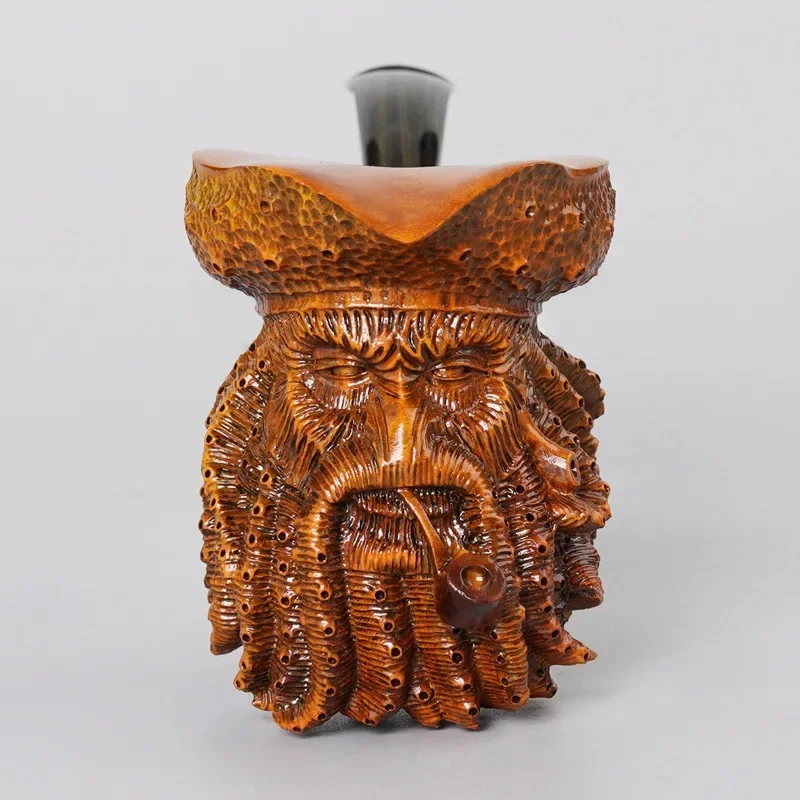 A Hand carved tobacco pipe Pirate Davy Jones head pipe Octopus design briar wood pipe body Cumberland mouthpiece Length 145mm
A Hand carved tobacco pipe Pirate Davy Jones head pipe Octopus design briar wood pipe body Cumberland mouthpiece Length 145mm