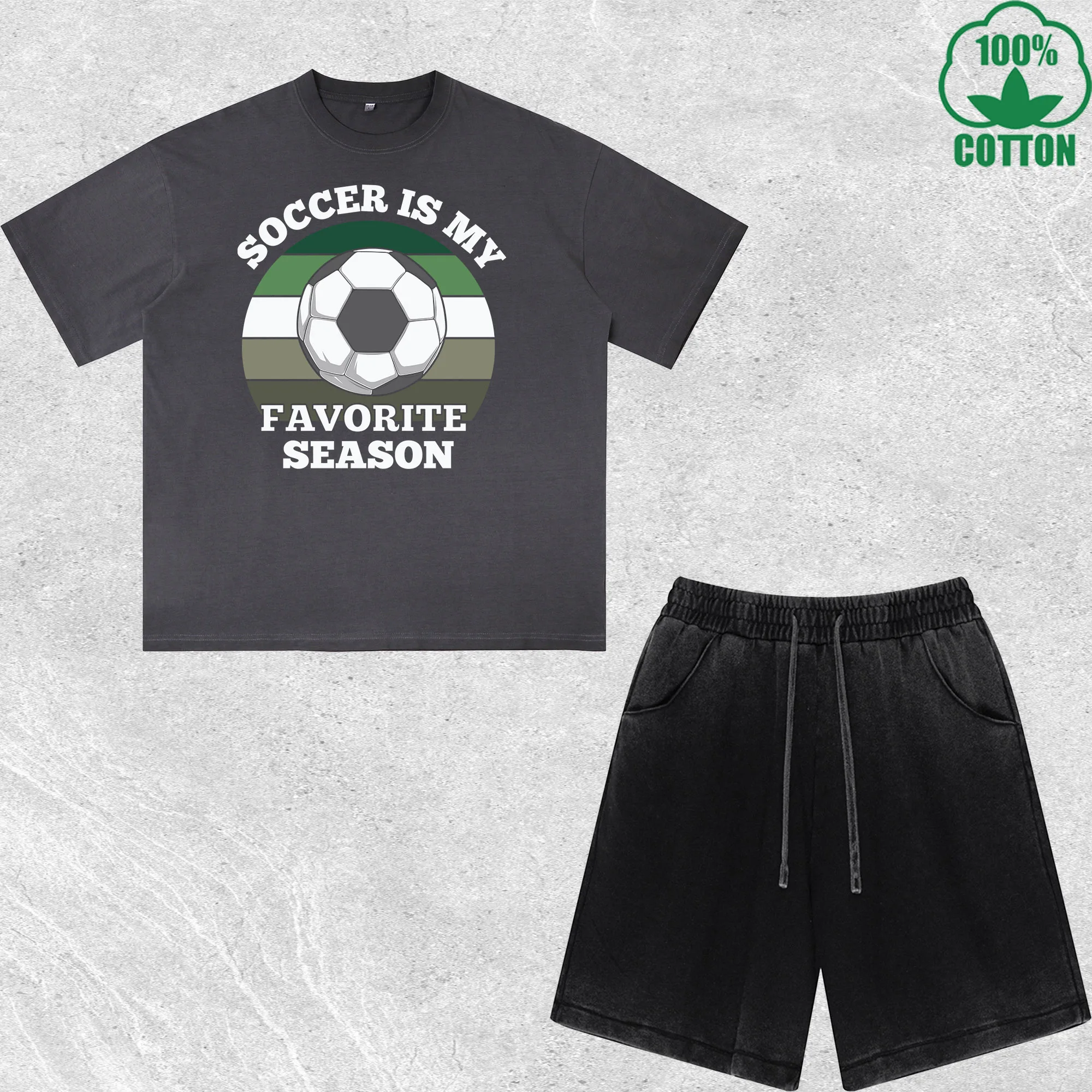 Soccer Is My Favorite Printed Dirty Wash T-Shirt Shorts Set Combo Loose Trendy Fashionable 100%Cotton Black Suit
Soccer Is My Favorite Printed Dirty Wash T-Shirt Shorts Set Combo Loose Trendy Fashionable 100%Cotton Black Suit