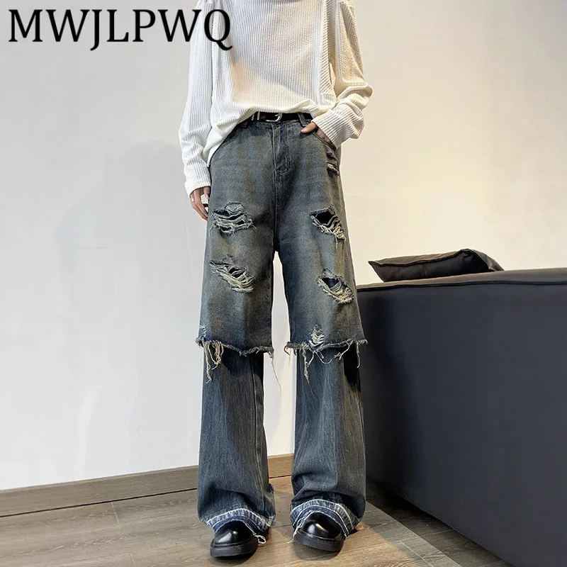 MWJLPWQ Street Style Double Ripped Jeans For Men Trendy Heavy-Duty Destroyed Loose Straight-Leg Casual Floor-Length Pants 12290
MWJLPWQ Street Style Double Ripped Jeans For Men Trendy Heavy-Duty Destroyed Loose Straight-Leg Casual Floor-Length Pants 12290