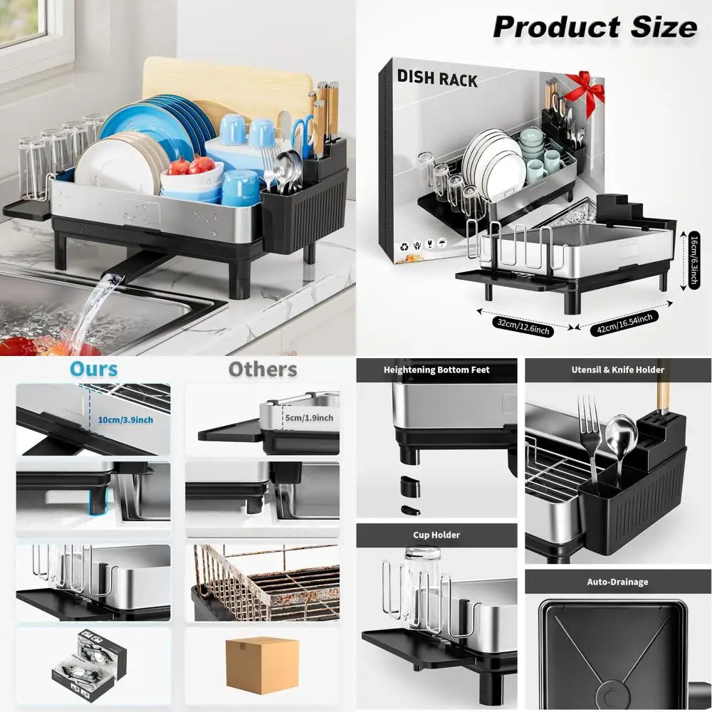 Space-Saving Stainless Steel Dish Drying Rack with Automatic Drainage, Utensil & Cup Holders, Black
Space-Saving Stainless Steel Dish Drying Rack with Automatic Drainage, Utensil & Cup Holders, Black