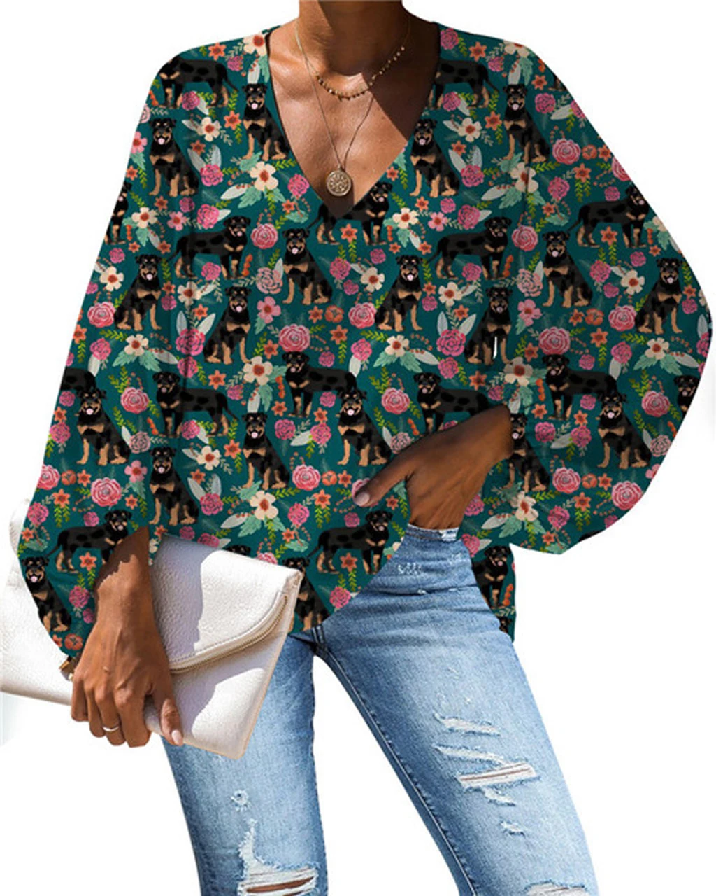 Cute Animal Rottweiler Pattern Chiffon Blouses Summer 2023 Woman Casual Loose Long Sleeve Tops V-Neck Ladies Shirts & Blouses
Cute Animal Rottweiler Pattern Chiffon Blouses Summer 2023 Woman Casual Loose Long Sleeve Tops V-Neck Ladies Shirts & Blouses
