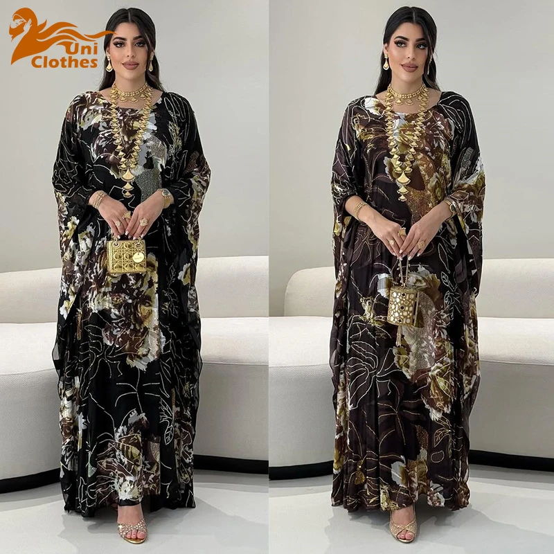 UNI 2025 Muslim Batwing Sleeve Printing Flower Abayas Dubai Luxury Maxi Dress Ramadan Turkey Islam Women Party Evening Robes Set
UNI 2025 Muslim Batwing Sleeve Printing Flower Abayas Dubai Luxury Maxi Dress Ramadan Turkey Islam Women Party Evening Robes Set