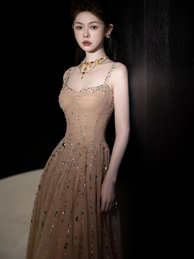 Champagne Color Evening Gown Women's Luxury High-End Hostess Strap Wedding Dress Long Skirt Elegant Feel Wedding Dress
Champagne Color Evening Gown Women's Luxury High-End Hostess Strap Wedding Dress Long Skirt Elegant Feel Wedding Dress