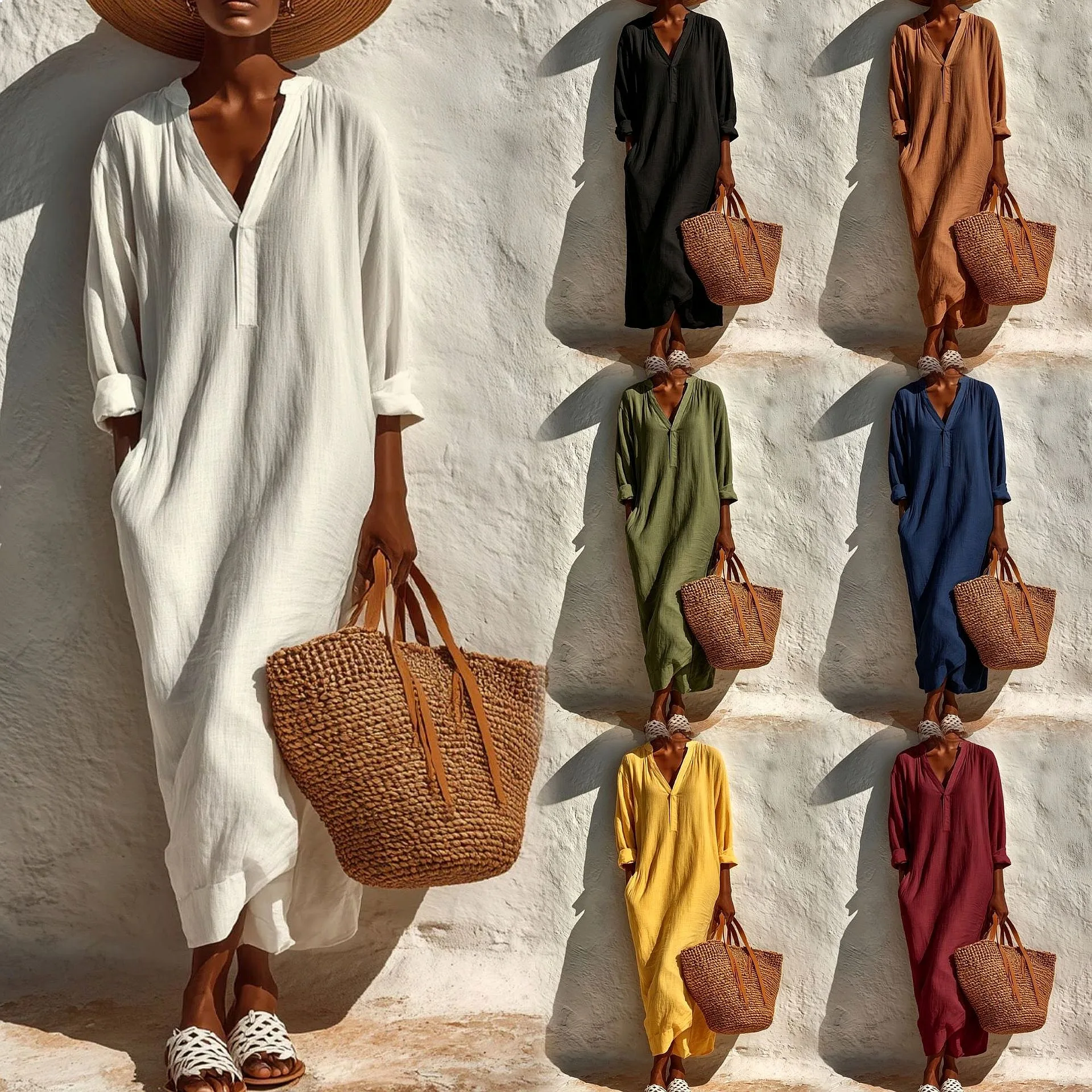 Women's Summer Dress Casual Plain V Neck Linen Maxi Dresses Loose Flowy Long Dresses
Women's Summer Dress Casual Plain V Neck Linen Maxi Dresses Loose Flowy Long Dresses