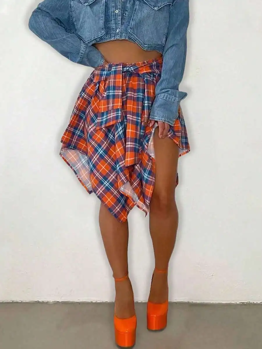 Casual Elastic Waist Colorful Plaid Asymmetrical Hem Mini Skirt For Spring Summer
Casual Elastic Waist Colorful Plaid Asymmetrical Hem Mini Skirt For Spring Summer