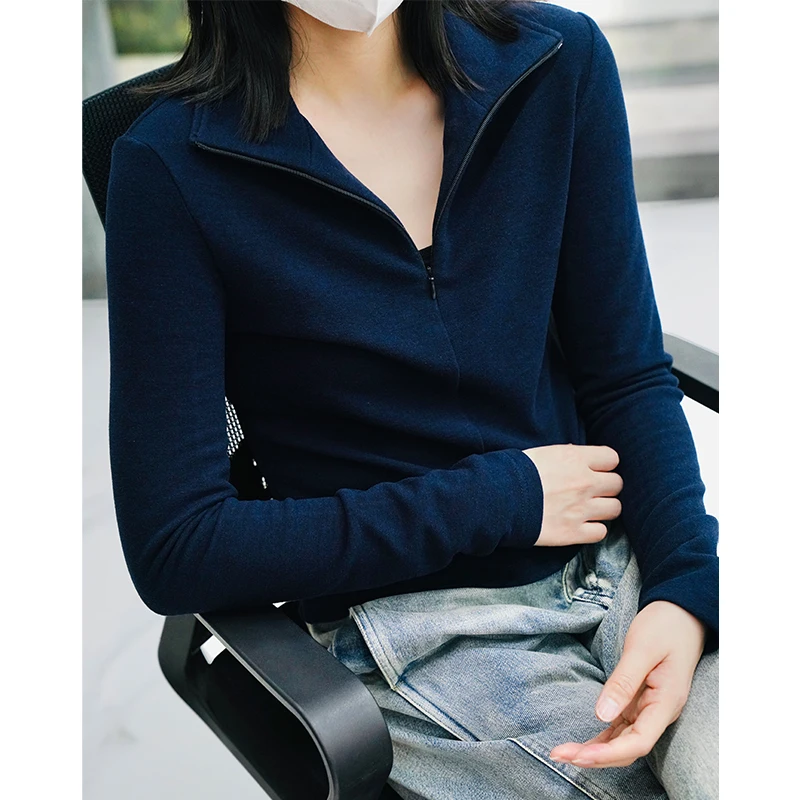 Suede t-shirt for women in autumn and winter, with a slim standing collar and a long sleeved base, versatile pullover
Suede t-shirt for women in autumn and winter, with a slim standing collar and a long sleeved base, versatile pullover