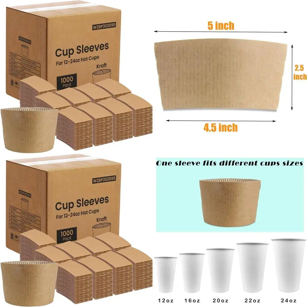 Disposable Cardboard Cup Sleeves for 12-24 oz Drinks, Insulated Hand Protection for Hot & Cold Beverages
Disposable Cardboard Cup Sleeves for 12-24 oz Drinks, Insulated Hand Protection for Hot & Cold Beverages