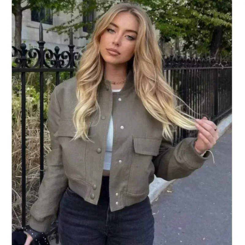 Long Sleeve Front Button Casual Female Outerwear Chic Tops Female Cloth Fashion Women Pockets Bomber Short Jacket Coats Vintage
Long Sleeve Front Button Casual Female Outerwear Chic Tops Female Cloth Fashion Women Pockets Bomber Short Jacket Coats Vintage