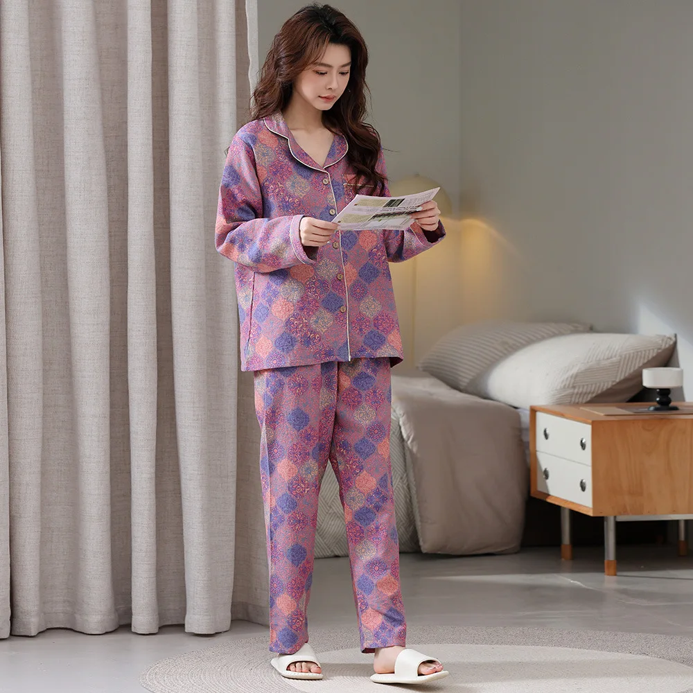 Cotton Trouser Pajamas Suit for Women's Spring and Autumn Cotton Long-sleeved Home Clothes Jacquard Cotton Women's Pijama Mujer
Cotton Trouser Pajamas Suit for Women's Spring and Autumn Cotton Long-sleeved Home Clothes Jacquard Cotton Women's Pijama Mujer