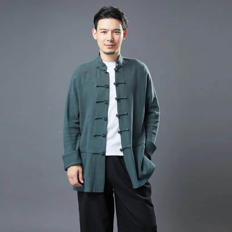 Autumn Ramie Shirt Chinese Style Hansuit Coat Men Loose Stand Collar Plate Buckle Thick Hemp Tang Jacket Traditional Clothes 
Autumn Ramie Shirt Chinese Style Hansuit Coat Men Loose Stand Collar Plate Buckle Thick Hemp Tang Jacket Traditional Clothes