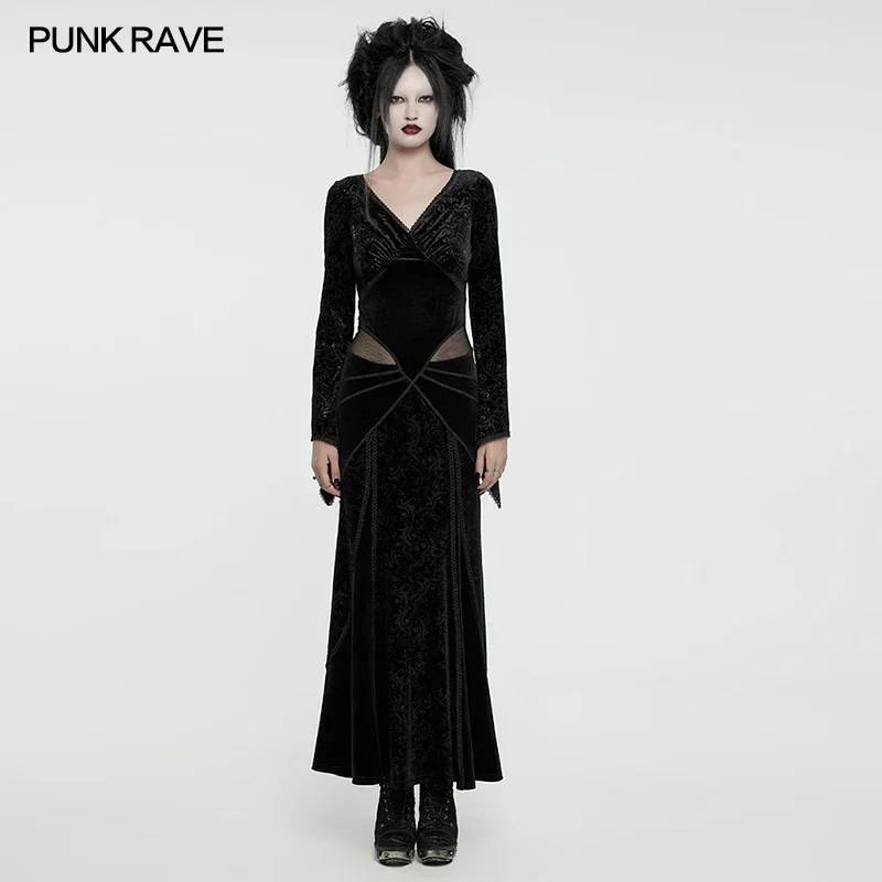 PUNK RAVE Women's Gothic V-neck Embossed Sexy Elegance Dress Lace Decoration Charm Party Club Dark Long Dresses Autumn
PUNK RAVE Women's Gothic V-neck Embossed Sexy Elegance Dress Lace Decoration Charm Party Club Dark Long Dresses Autumn