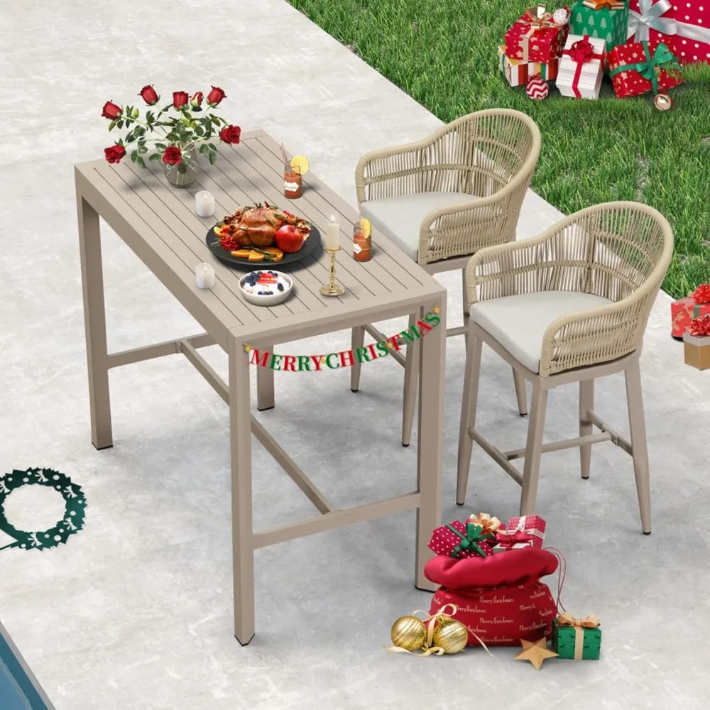 Modern Outdoor Bar Height Stools Set - 2 Chairs & 1 Table - Wicker Rattan - Champagne & Purple Requires Assembly
Modern Outdoor Bar Height Stools Set - 2 Chairs & 1 Table - Wicker Rattan - Champagne & Purple Requires Assembly