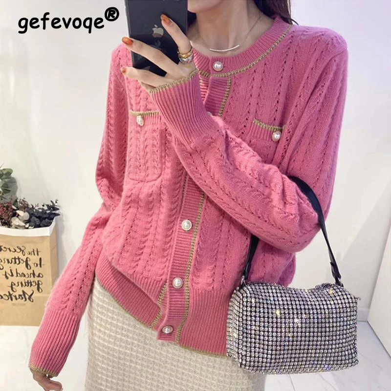 Korean Style Chic Sweet Beads Button Pocket Knitted Cardigan Women Spring Autumn Casual Long Sleeve Sweater Coats Jumper Clothes
Korean Style Chic Sweet Beads Button Pocket Knitted Cardigan Women Spring Autumn Casual Long Sleeve Sweater Coats Jumper Clothes