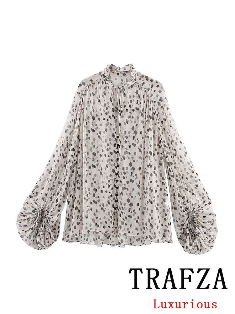 TRAFZA Elegant Chic Women Blouse Polka Dot Lace-up V-Neck Puff Sleeve Ruffles Shirts Fashion 2025 Spring Summer Casual Blouses
TRAFZA Elegant Chic Women Blouse Polka Dot Lace-up V-Neck Puff Sleeve Ruffles Shirts Fashion 2025 Spring Summer Casual Blouses