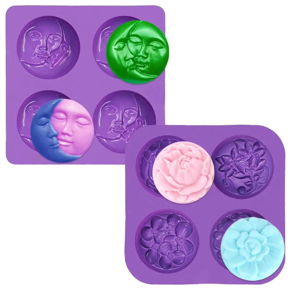 2 PCS Silicone Soap Molds, 4 Cavity Sun & Moon Face Molds and 4 Cavity Flower Shapes Molds,for DIY Soap Making Homemade Loti
2 PCS Silicone Soap Molds, 4 Cavity Sun & Moon Face Molds and 4 Cavity Flower Shapes Molds,for DIY Soap Making Homemade Loti