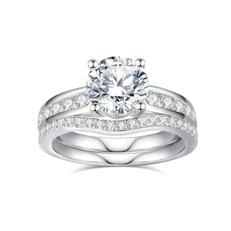Moissanite Wedding Ring Set for Women 925 Sterling Silver with 18K White Gold Plated D Color VVS1 Clarity Travel Moissanite Eng
Moissanite Wedding Ring Set for Women 925 Sterling Silver with 18K White Gold Plated D Color VVS1 Clarity Travel Moissanite Eng