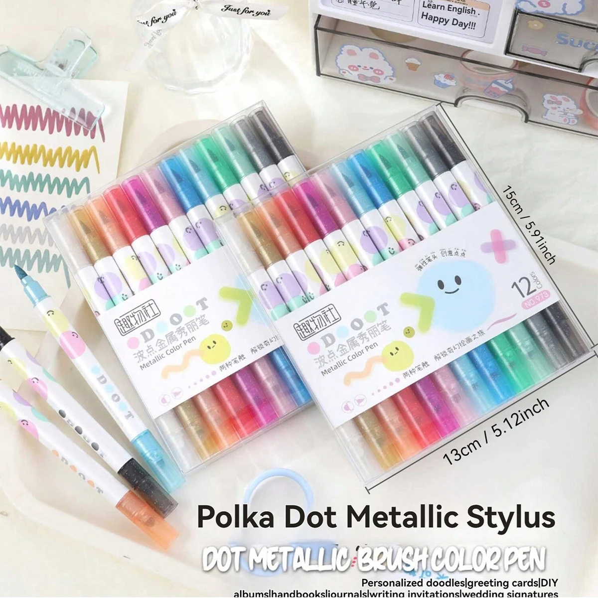 12 Colors Kawaii Double Tips Wave Dot Metallic Marker Highlighter Pens DIY Scrapbook Painting Stationery School Office Supplies
12 Colors Kawaii Double Tips Wave Dot Metallic Marker Highlighter Pens DIY Scrapbook Painting Stationery School Office Supplies