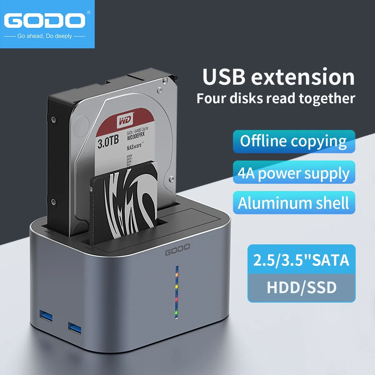 GODO USB 3.0 Docking Station for 2.5/3.5 inch SATA HDD SSD Drives LED Indicator Duplicator Docking Station Enclosure Adapter
GODO USB 3.0 Docking Station for 2.5/3.5 inch SATA HDD SSD Drives LED Indicator Duplicator Docking Station Enclosure Adapter