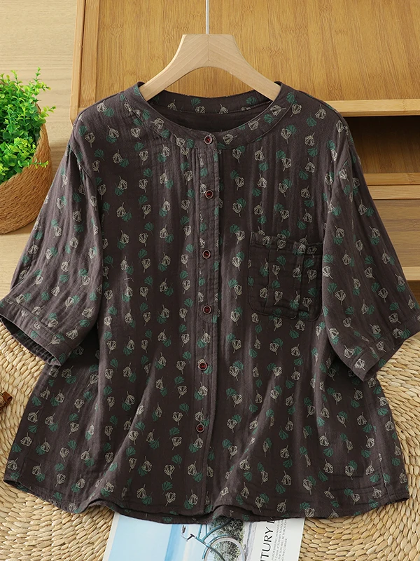 Artistic Double Layer Cotton Short Sleeve Shirt Women's Loose plus Size Slimming Print Top Summer Fashion Casual Wear
Artistic Double Layer Cotton Short Sleeve Shirt Women's Loose plus Size Slimming Print Top Summer Fashion Casual Wear