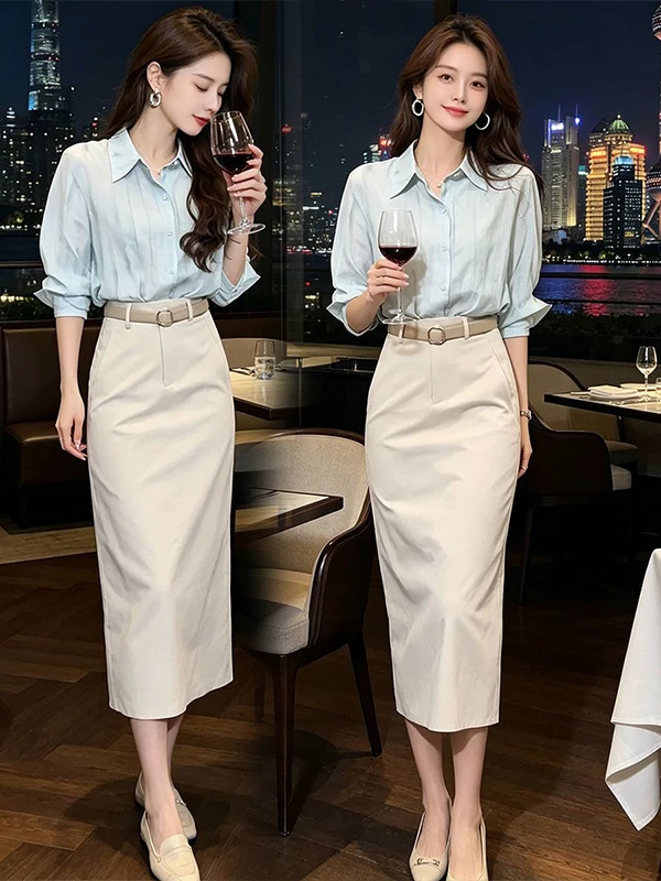 Casual Long Sleeve Shirt High Waist Half Body Skirt Women's Fashionable Spring Summer Set Anti-Aging Turn-down Collar Ensemble
Casual Long Sleeve Shirt High Waist Half Body Skirt Women's Fashionable Spring Summer Set Anti-Aging Turn-down Collar Ensemble
