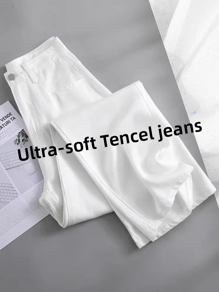White Lyocell Silk Wide Leg Straight Jeans Women's Summer New Thin Ice Silk Cool Feeling Pants High Waist Zipper Style Loose Fit
White Lyocell Silk Wide Leg Straight Jeans Women's Summer New Thin Ice Silk Cool Feeling Pants High Waist Zipper Style Loose Fit