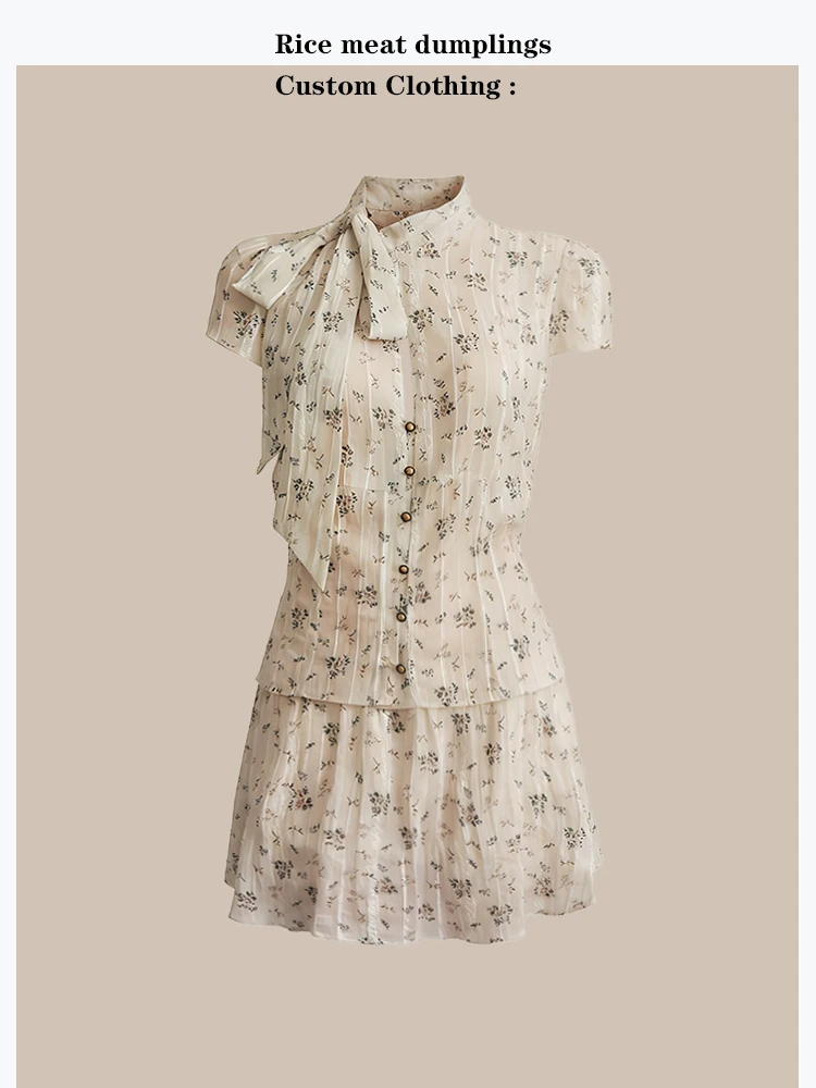 Pure Floral Print Chiffon Set with Bow Tie Top And Short Skirt in Wheat Apricot Color Summer Fashion Women's Outfit
Pure Floral Print Chiffon Set with Bow Tie Top And Short Skirt in Wheat Apricot Color Summer Fashion Women's Outfit