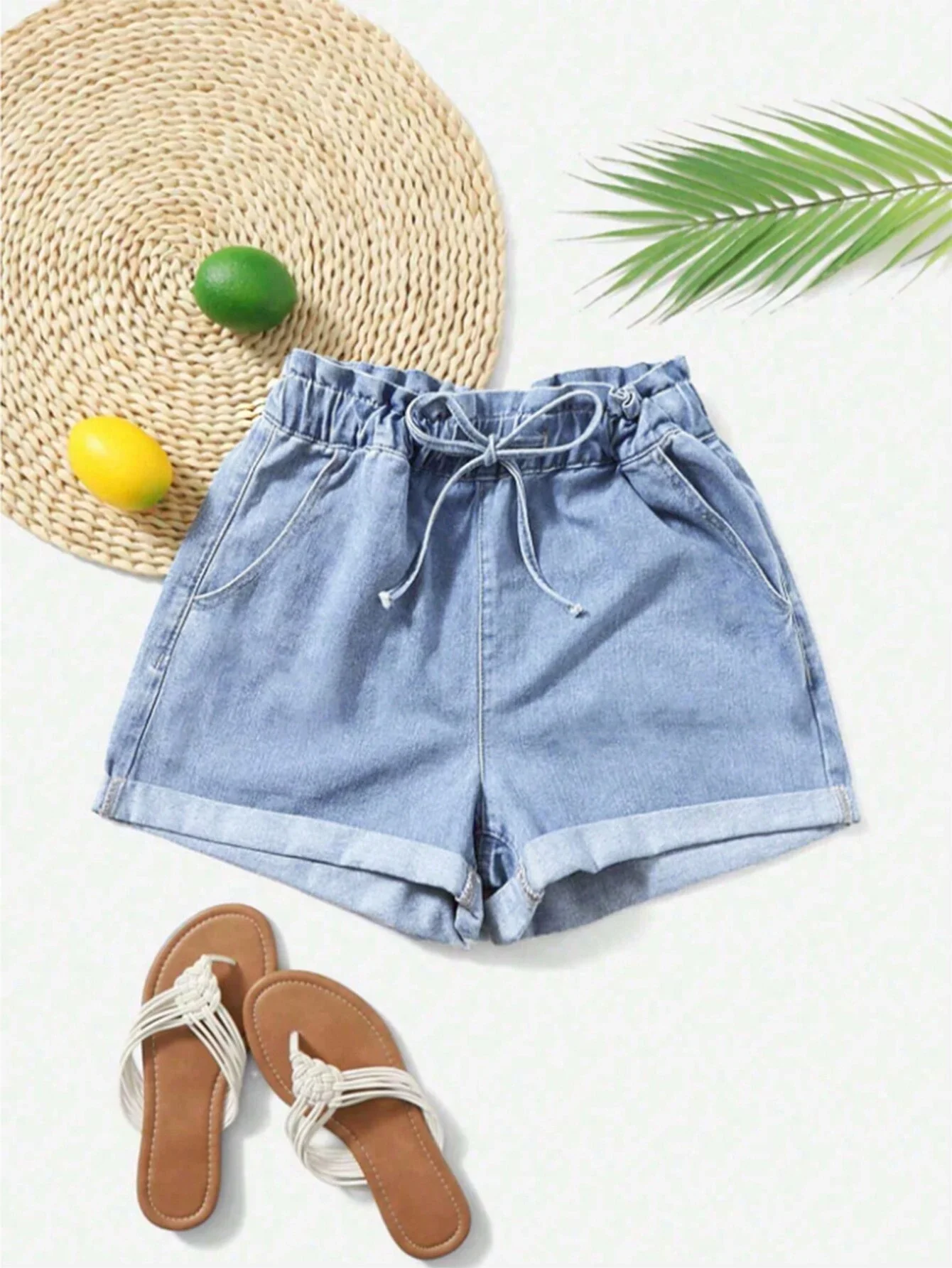 Women's High Waisted Loose Denim Shorts With Drawstring Waist And Rolled Hem
Women's High Waisted Loose Denim Shorts With Drawstring Waist And Rolled Hem