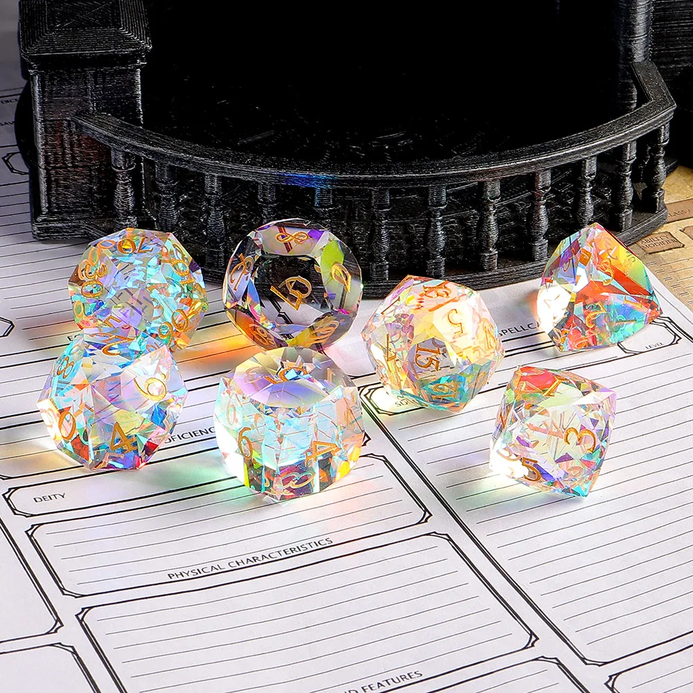 Diamond Cut Dice Gem Dice for Dungeons & Dragons Tabletop Board Game 7 Piece Polyhedral Sharp Edges DND RPG Stone Dice set
Diamond Cut Dice Gem Dice for Dungeons & Dragons Tabletop Board Game 7 Piece Polyhedral Sharp Edges DND RPG Stone Dice set