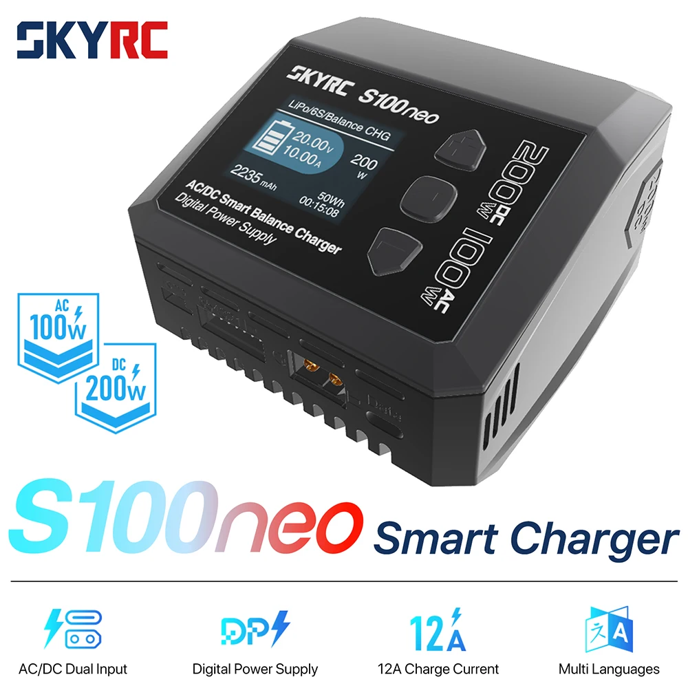 SkyRC S100neo AC/DC Balance Charger 12A 200W DC 100W AC Smart LiPo Battery Charger Discharger for RC Car Drone Plane
SkyRC S100neo AC/DC Balance Charger 12A 200W DC 100W AC Smart LiPo Battery Charger Discharger for RC Car Drone Plane
