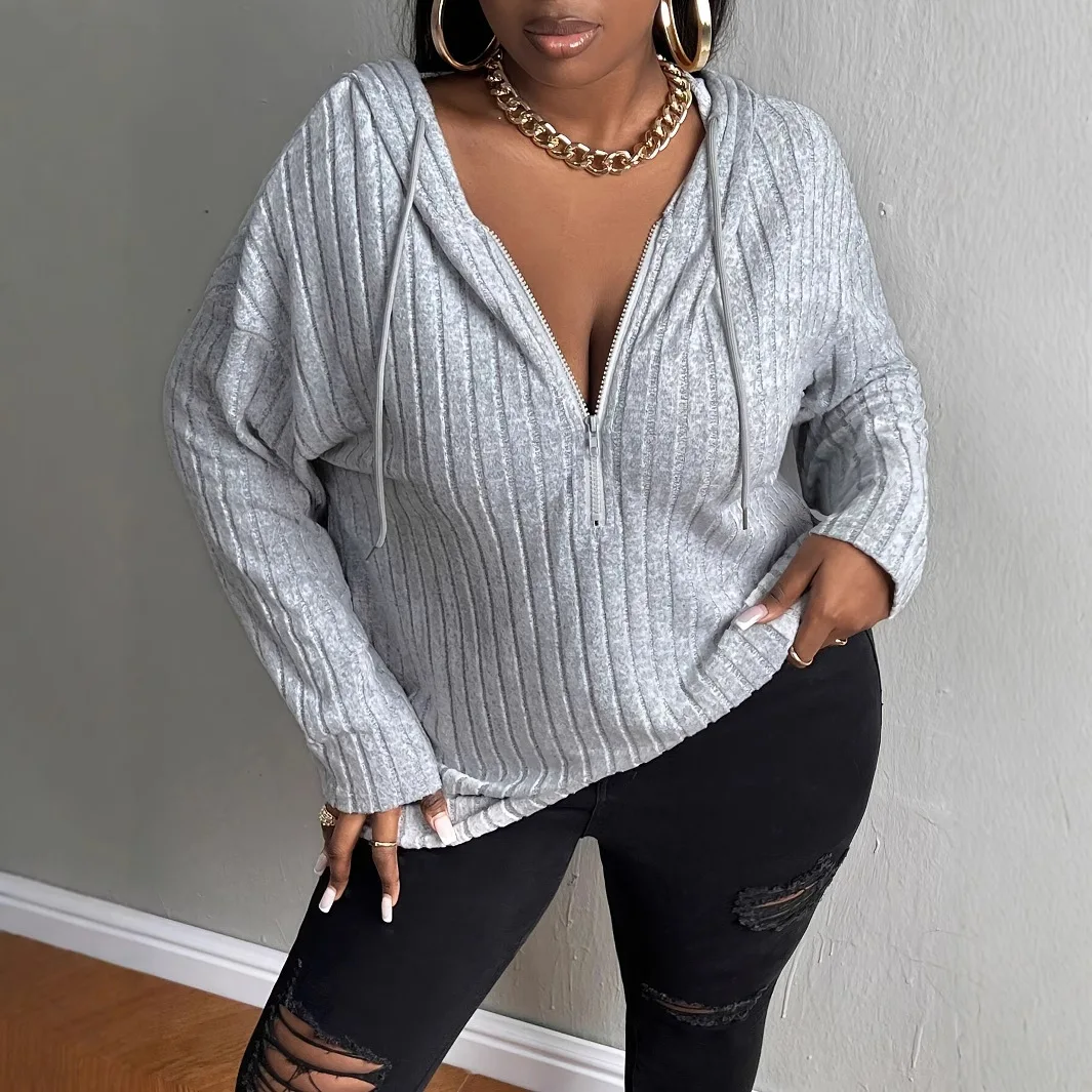 Casual Knitted Hooded Pullover For Women Sports Style Sweatshirt Spring New Loose Fashion Zipper Long Sleeved Solid Top 2025 
Casual Knitted Hooded Pullover For Women Sports Style Sweatshirt Spring New Loose Fashion Zipper Long Sleeved Solid Top 2025