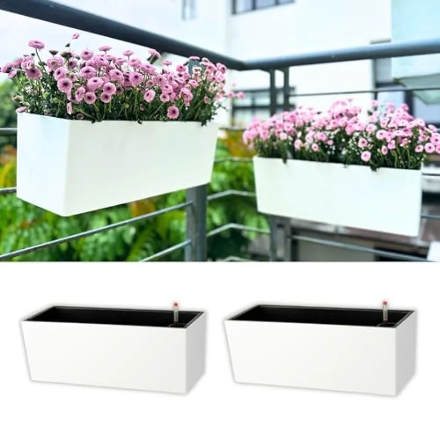 LaLaGreen Railing Planter Box 14 Inch, 2 Pack White Rectangular Window Flower Boxes with Bracket, Self Watering System Hanging
LaLaGreen Railing Planter Box 14 Inch, 2 Pack White Rectangular Window Flower Boxes with Bracket, Self Watering System Hanging