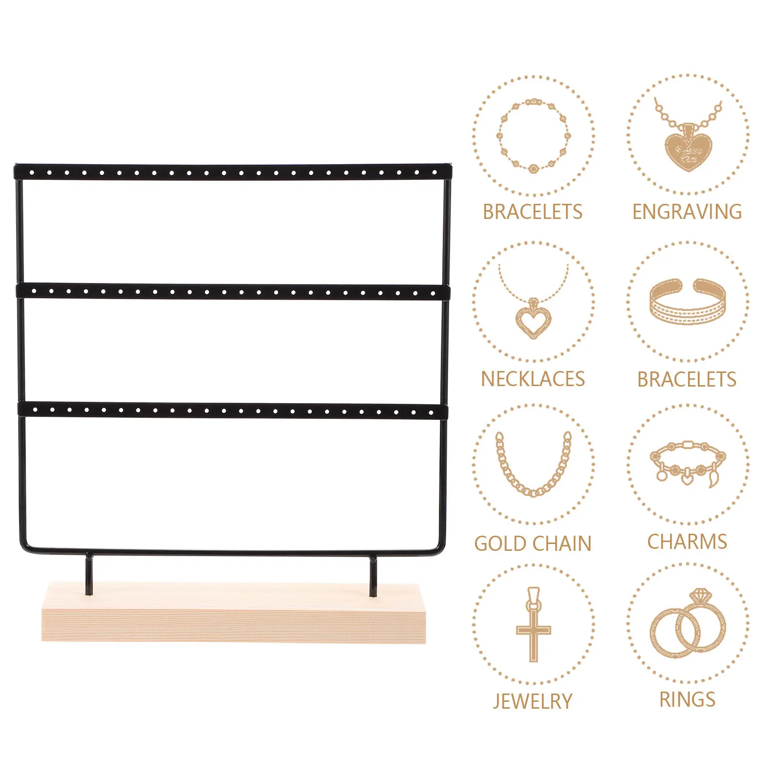 1pc Iron Jewelry Display Stand 3 Tier Earrings Storage Rack 72 Hooks Wooden Base Jewelry Organizer For Home Store Use
1pc Iron Jewelry Display Stand 3 Tier Earrings Storage Rack 72 Hooks Wooden Base Jewelry Organizer For Home Store Use