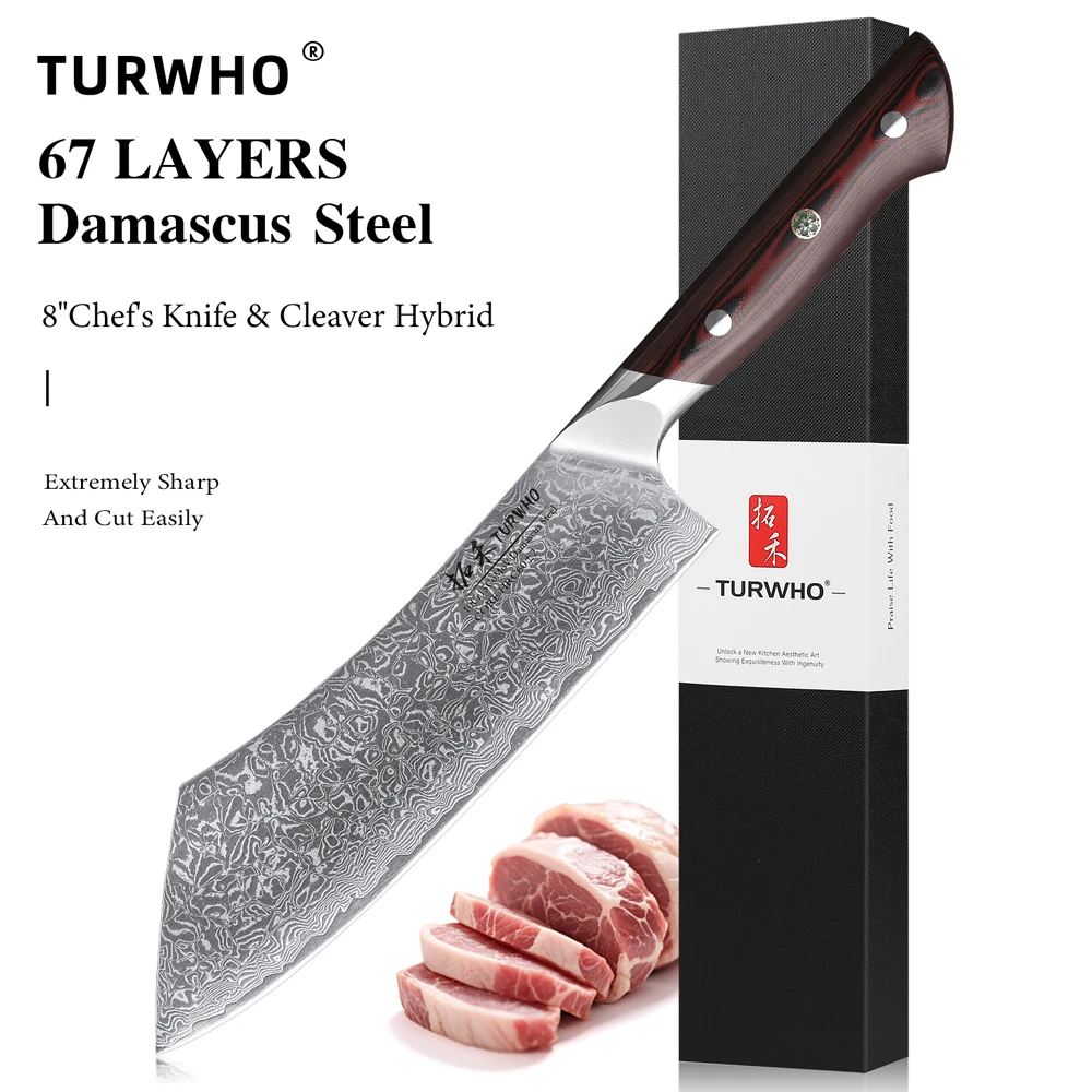 TURWHO 8-inch Chef Knife & Cleaver Hybrid Professional Japanese Damascus Steel Sharp Meat Vegetable Kitchen Knives Cooking Tools
TURWHO 8-inch Chef Knife & Cleaver Hybrid Professional Japanese Damascus Steel Sharp Meat Vegetable Kitchen Knives Cooking Tools