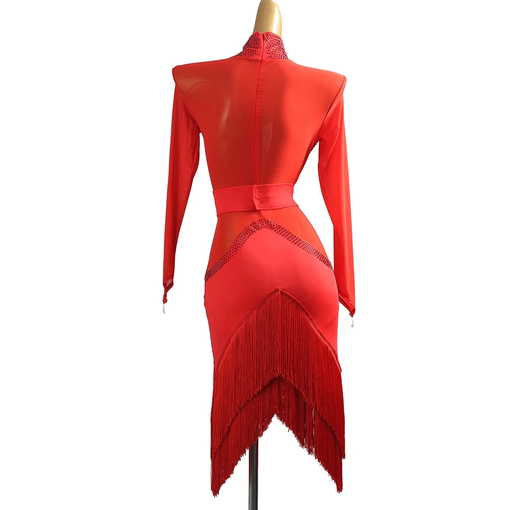 Women's Red Fringe Latin Dance Dress High Neck Mesh Cutout Rhinestone Salsa Rumba Tango Performance Costume for Competition
Women's Red Fringe Latin Dance Dress High Neck Mesh Cutout Rhinestone Salsa Rumba Tango Performance Costume for Competition