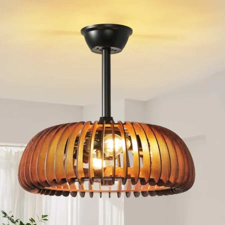 Bedroom and kitchen ceiling fan with light: wooden caged 20'' low-profile fandelier, 6-speed reversible bladeless fan, farmhous
Bedroom and kitchen ceiling fan with light: wooden caged 20'' low-profile fandelier, 6-speed reversible bladeless fan, farmhous