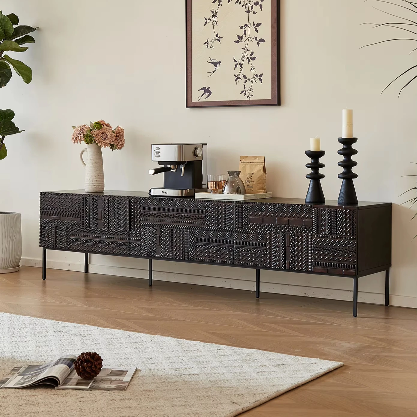 Luxury modern style custom wooden TV cabinet pomelo wood carving lace black living room home furniture
Luxury modern style custom wooden TV cabinet pomelo wood carving lace black living room home furniture