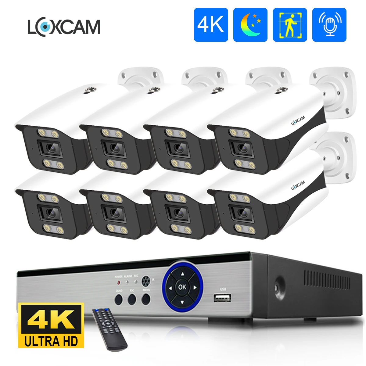 H.265 4K Ultra HD Audio Security Camera POE System 8MP Waterproof Outdoor Color Night Vision Video Surveillance NVR Kit Xmeye
H.265 4K Ultra HD Audio Security Camera POE System 8MP Waterproof Outdoor Color Night Vision Video Surveillance NVR Kit Xmeye