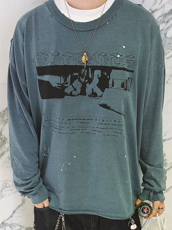 Distred Long Sve T-irt Men's Faion Baward Boy Wearing Hanuffs behind Old Cotton Loose Fit Breathable Youth Dail...
Distred Long Sve T-irt Men's Faion Baward Boy Wearing Hanuffs behind Old Cotton Loose Fit Breathable Youth Dail...