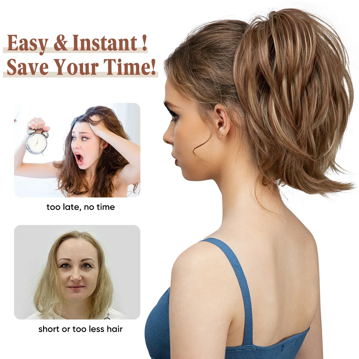 European American women's short ponytail wig with clip-on curly ponytail, adjustable hair tie, voluminous wig piece daily wear
European American women's short ponytail wig with clip-on curly ponytail, adjustable hair tie, voluminous wig piece daily wear