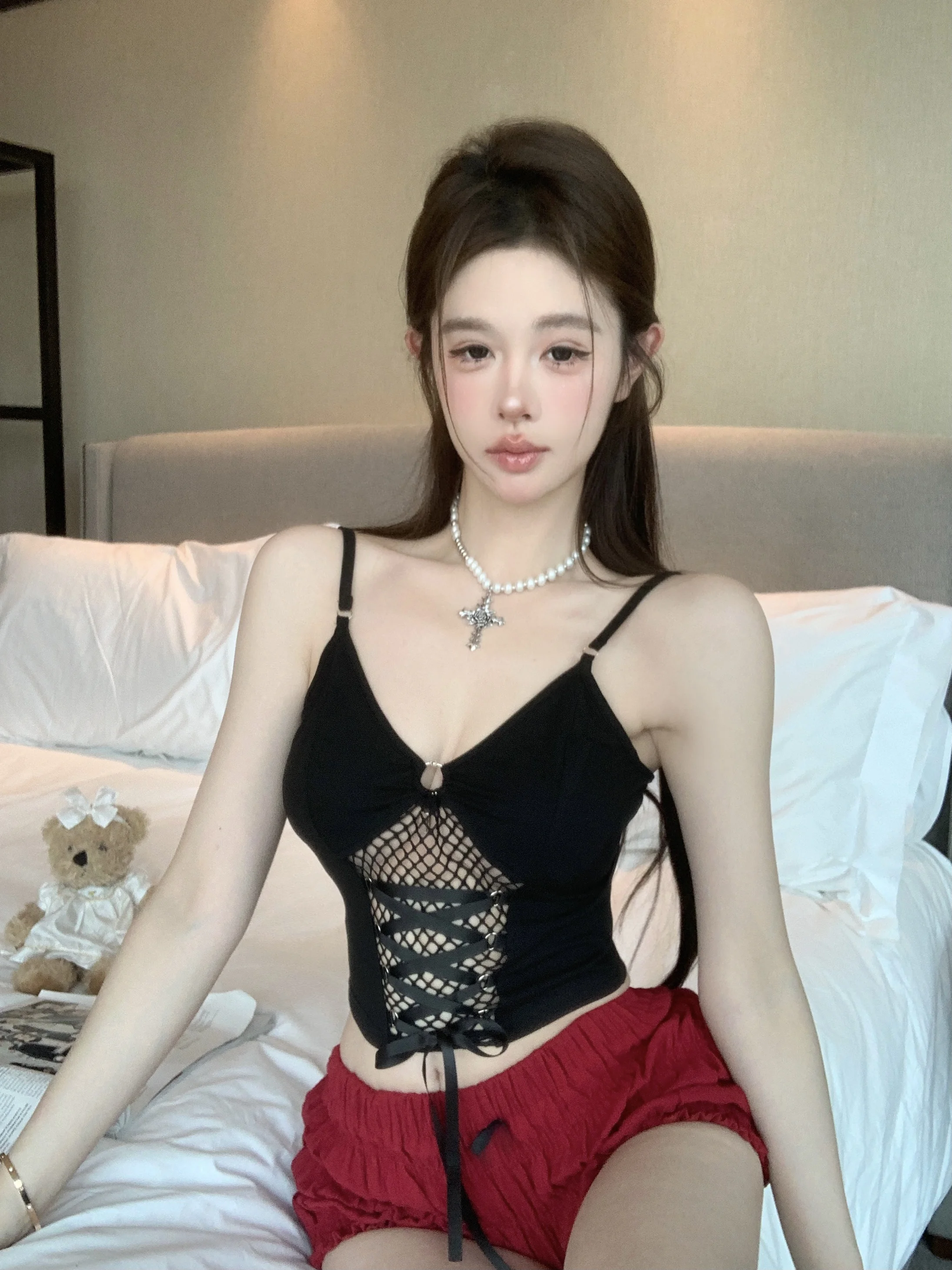 Sexy Short Mesh Crop Top Belted Waist Design Korean Style Commute Fashion plus Size Women's Inner Wear by Guzi Love
Sexy Short Mesh Crop Top Belted Waist Design Korean Style Commute Fashion plus Size Women's Inner Wear by Guzi Love