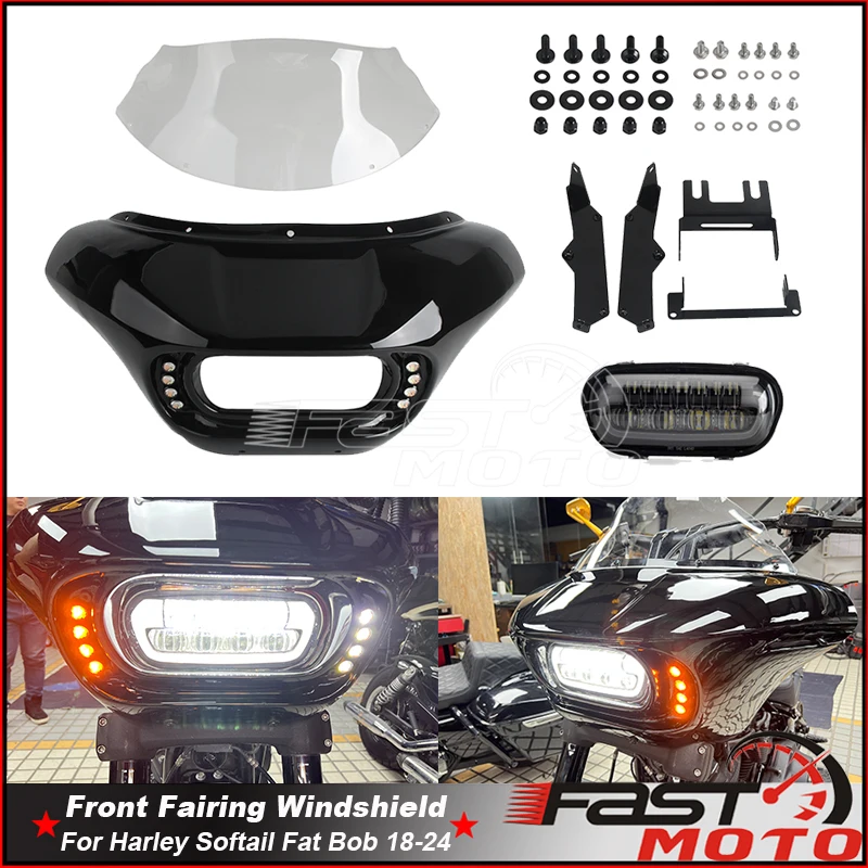 Motorcycle Headlamp Windshield Front Cowl Headlight Fairing Cover LED Lights Accessories For Harley Softail Fat Bob FXFB FXFBS
Motorcycle Headlamp Windshield Front Cowl Headlight Fairing Cover LED Lights Accessories For Harley Softail Fat Bob FXFB FXFBS